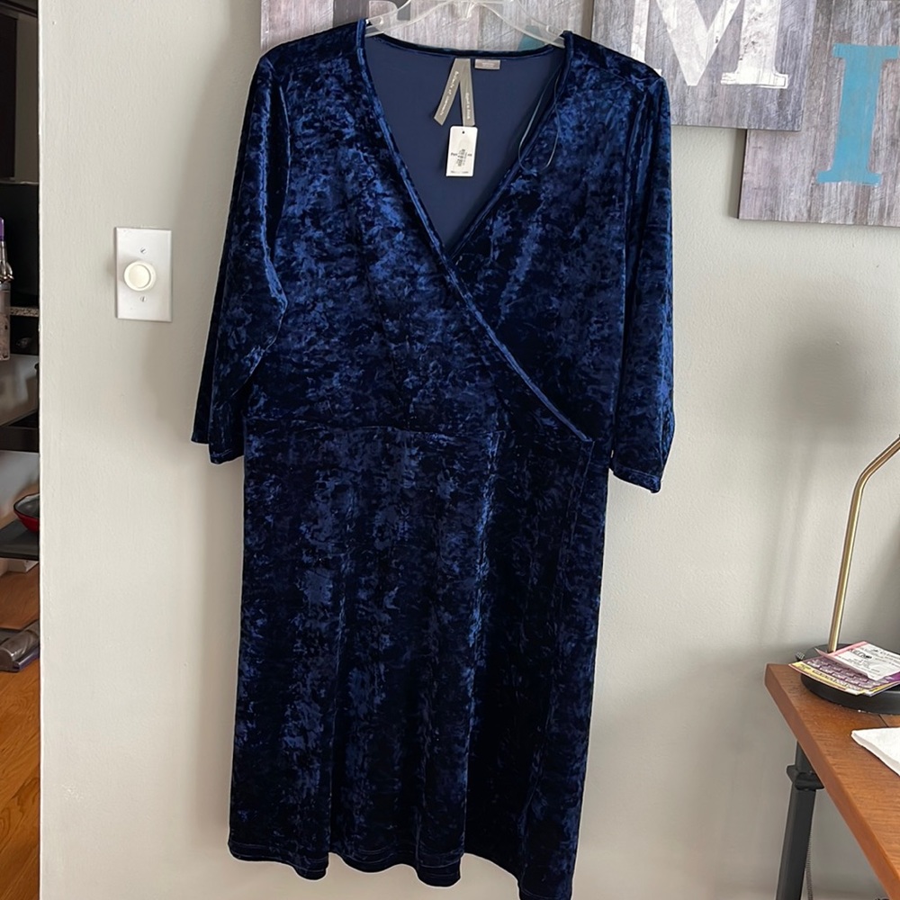 Blue crushed velvet dress